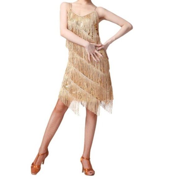 Women Sequins Fringe Dress Flapper Latin Dance Costume Size Medium - Picture 9 of 10